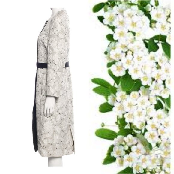 °$3.700 OSCAR DE LA RENTA GORGEOUS SILK MIX FLORAL IVORY BLACK COAT 6 - Picture 2 of 6